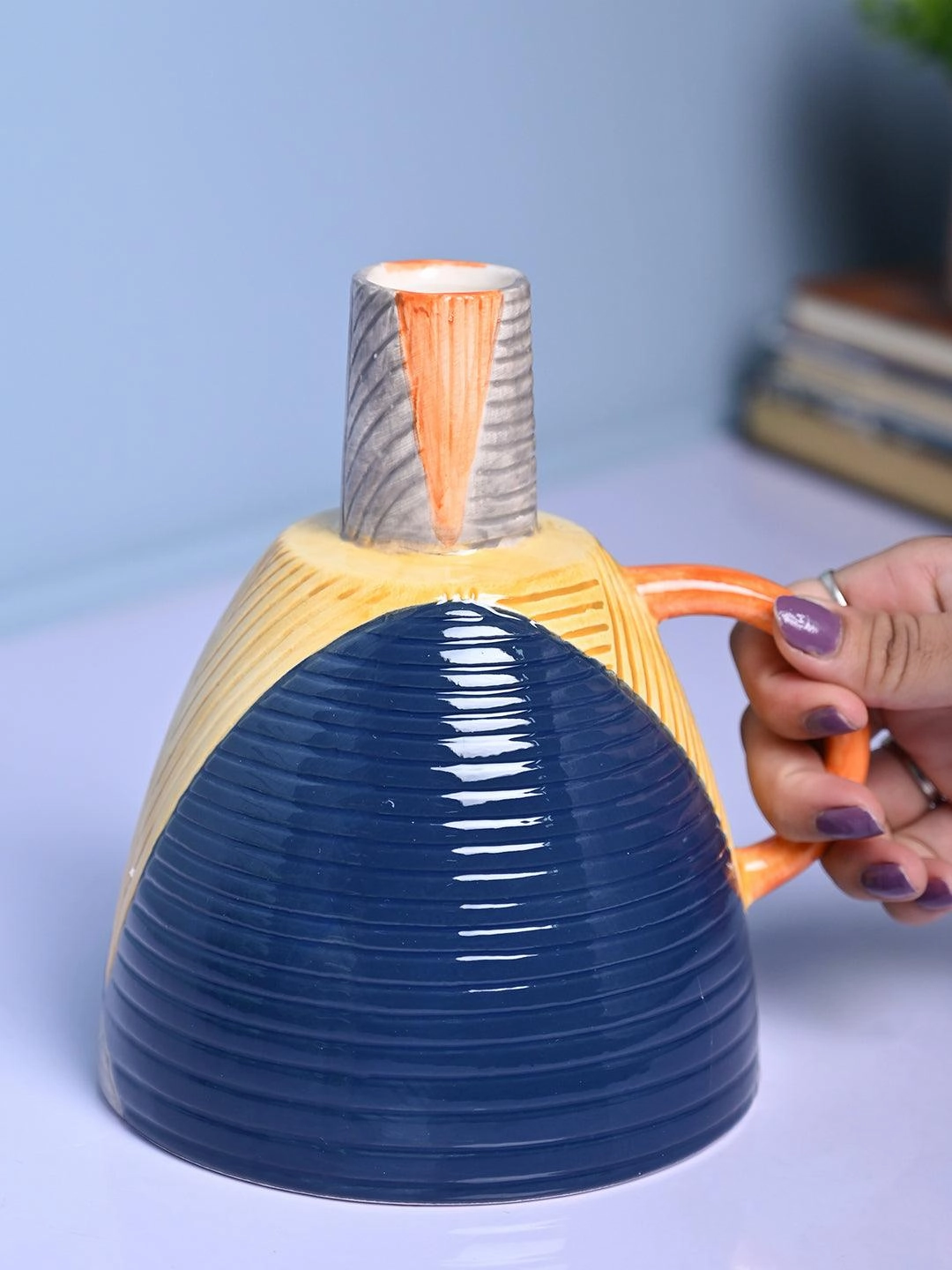 Asymmetrical Elegance - Blue & Yellow Vase