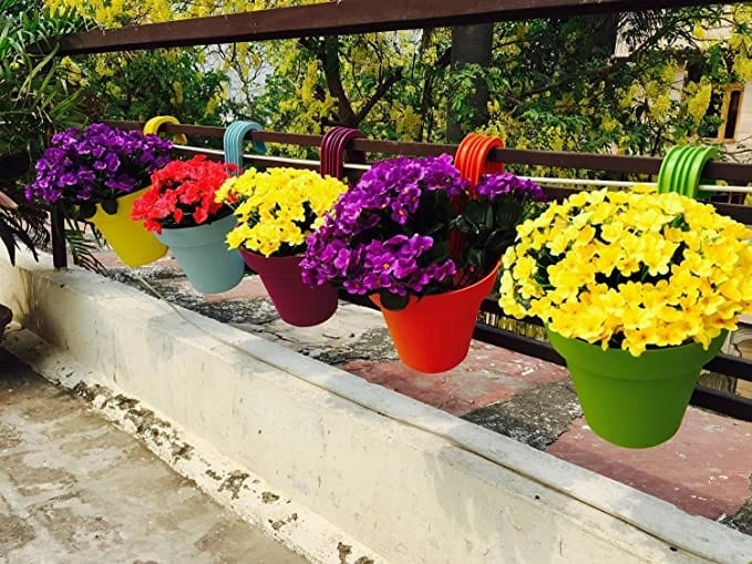 Balcony Railing Premium Planter (Multicolor) Set of 4