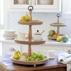 Beaded Three Tier Wood Display Stand dried flowers  