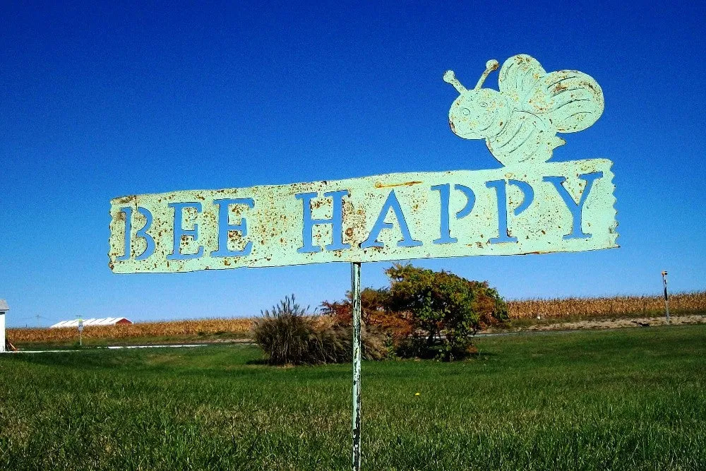 Bee Happy Garden Sign decorative plants  