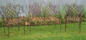 Bench with X's decorative plants  