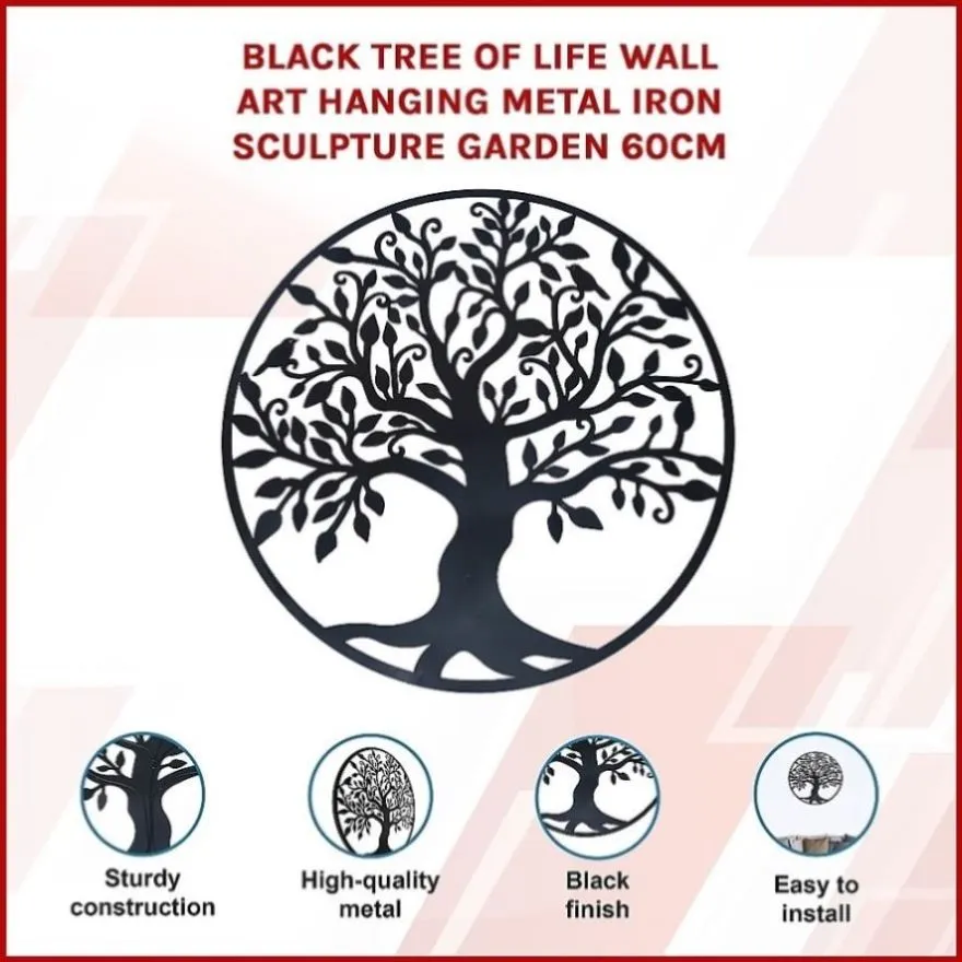 Black Tree of Life Wall Art Hanging Metal Iron Sculpture Garden 60cm V63-822651