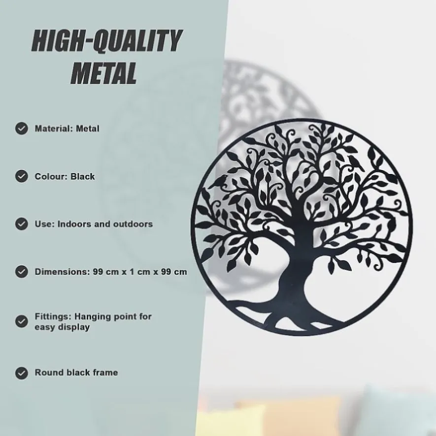 Black Tree of Life Wall Art Hanging Metal Iron Sculpture Garden 99cm V63-822661
