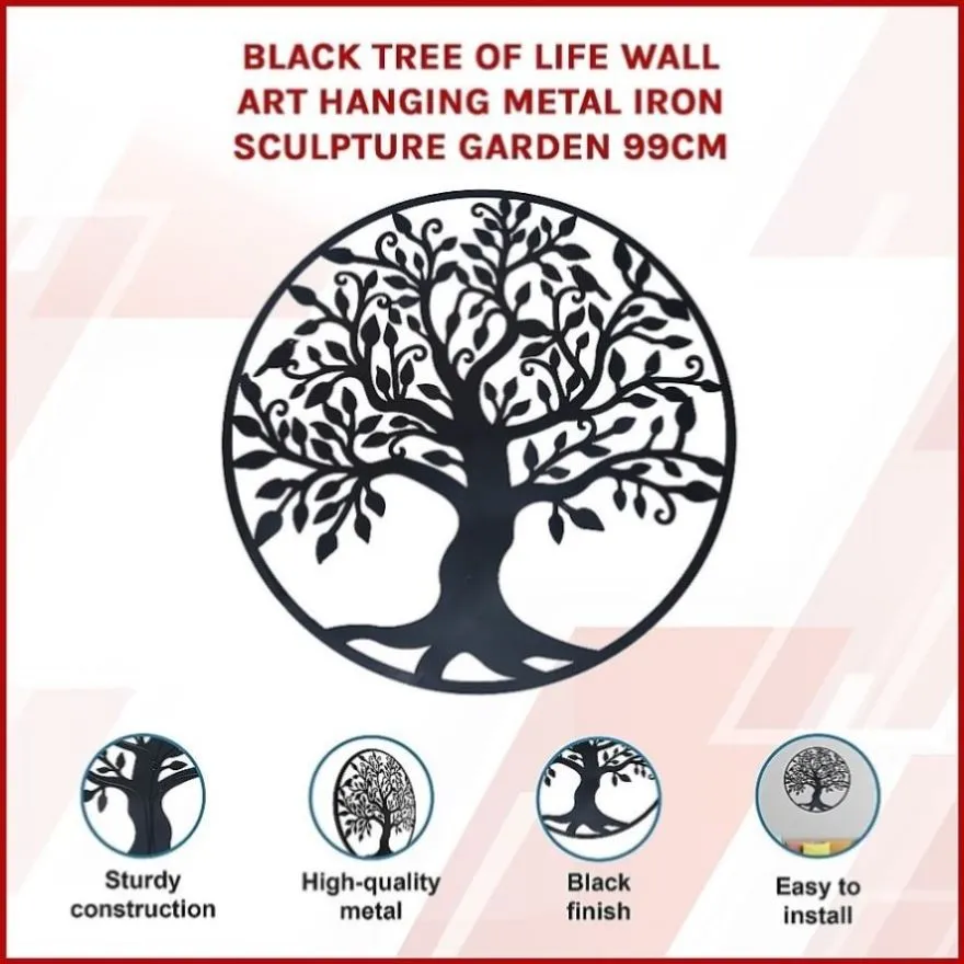 Black Tree of Life Wall Art Hanging Metal Iron Sculpture Garden 99cm V63-822661