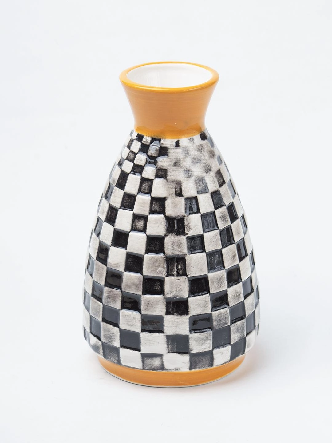 Black & White Ceramic Curvy Vase - Checks, Flower Holder