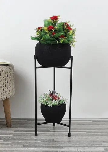 Black Apple Planter, Double Layered (Set of 2) ceramic planter  