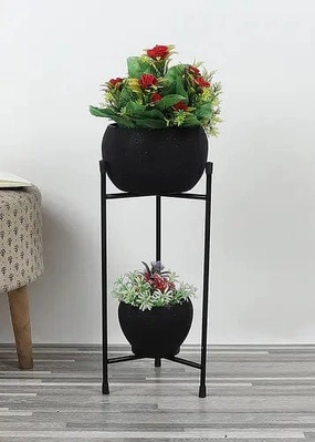 Black Apple Planter, Double Layered (Set of 2) ceramic planter  