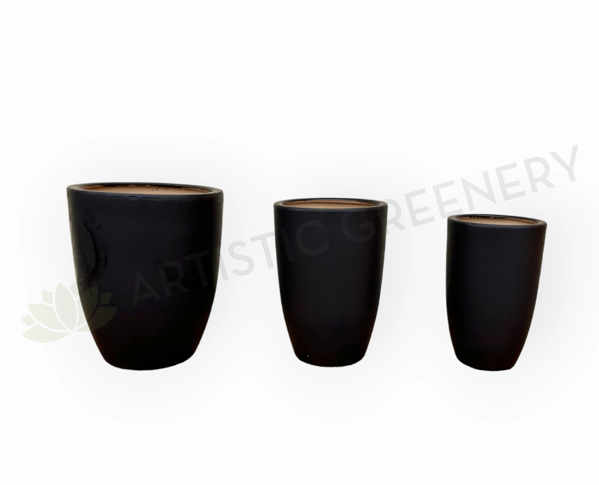Black Curved Planter Matt Finish - Round (Ceramic) CER0021 outdoor greenery  