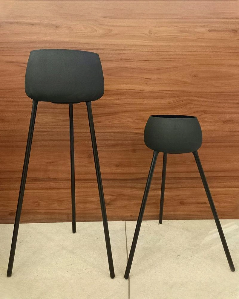 Black Decorative Metal Planter Stand Set Of 2 ( Without Flower)