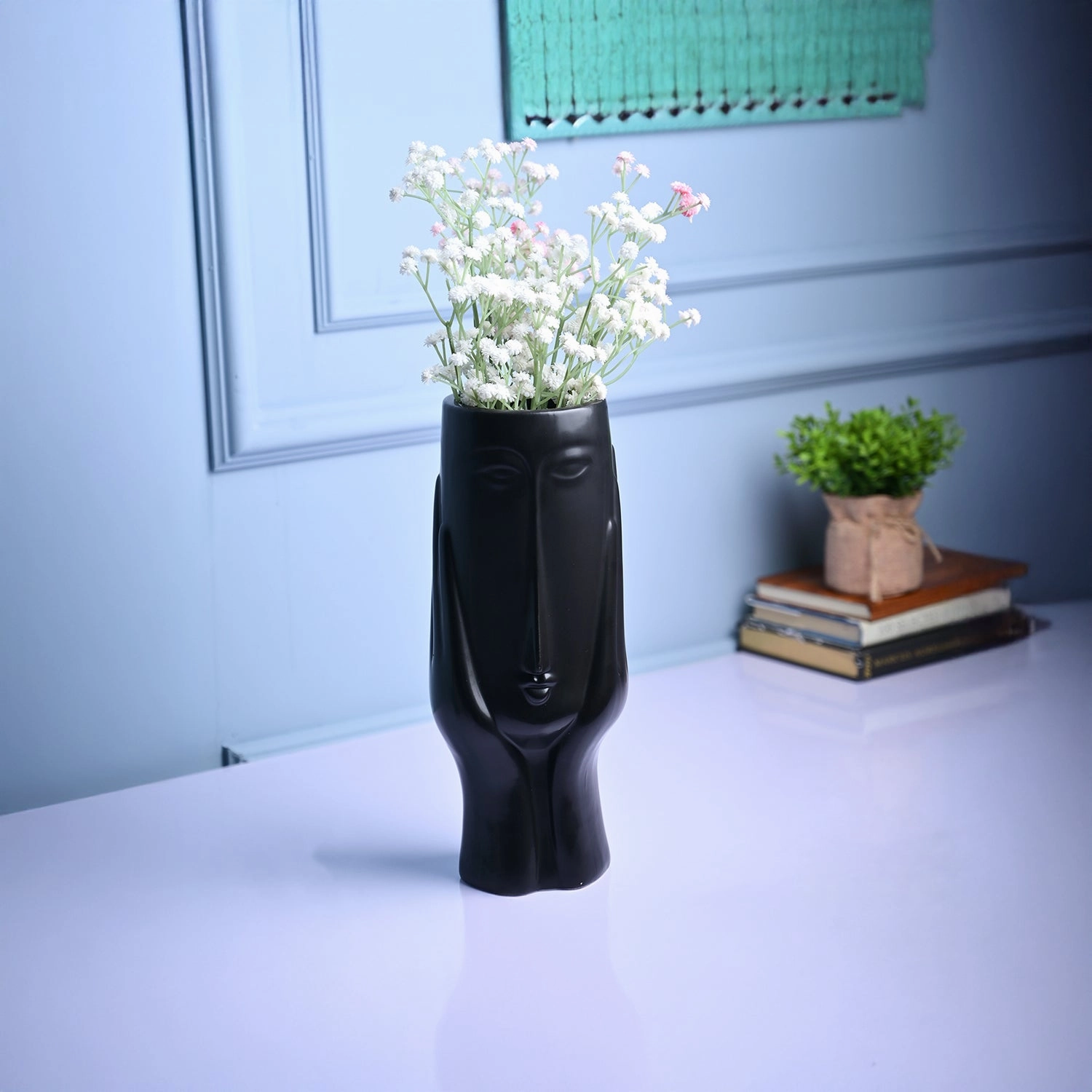 Black Glossy Ceramic Vase - Artistic Elegance dried green plant  