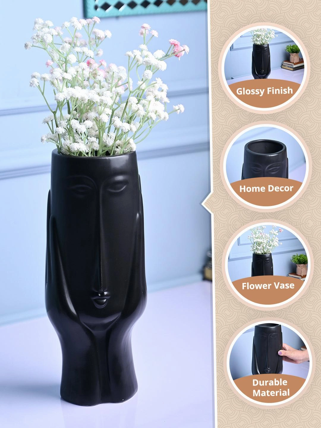 Black Glossy Ceramic Vase - Artistic Elegance