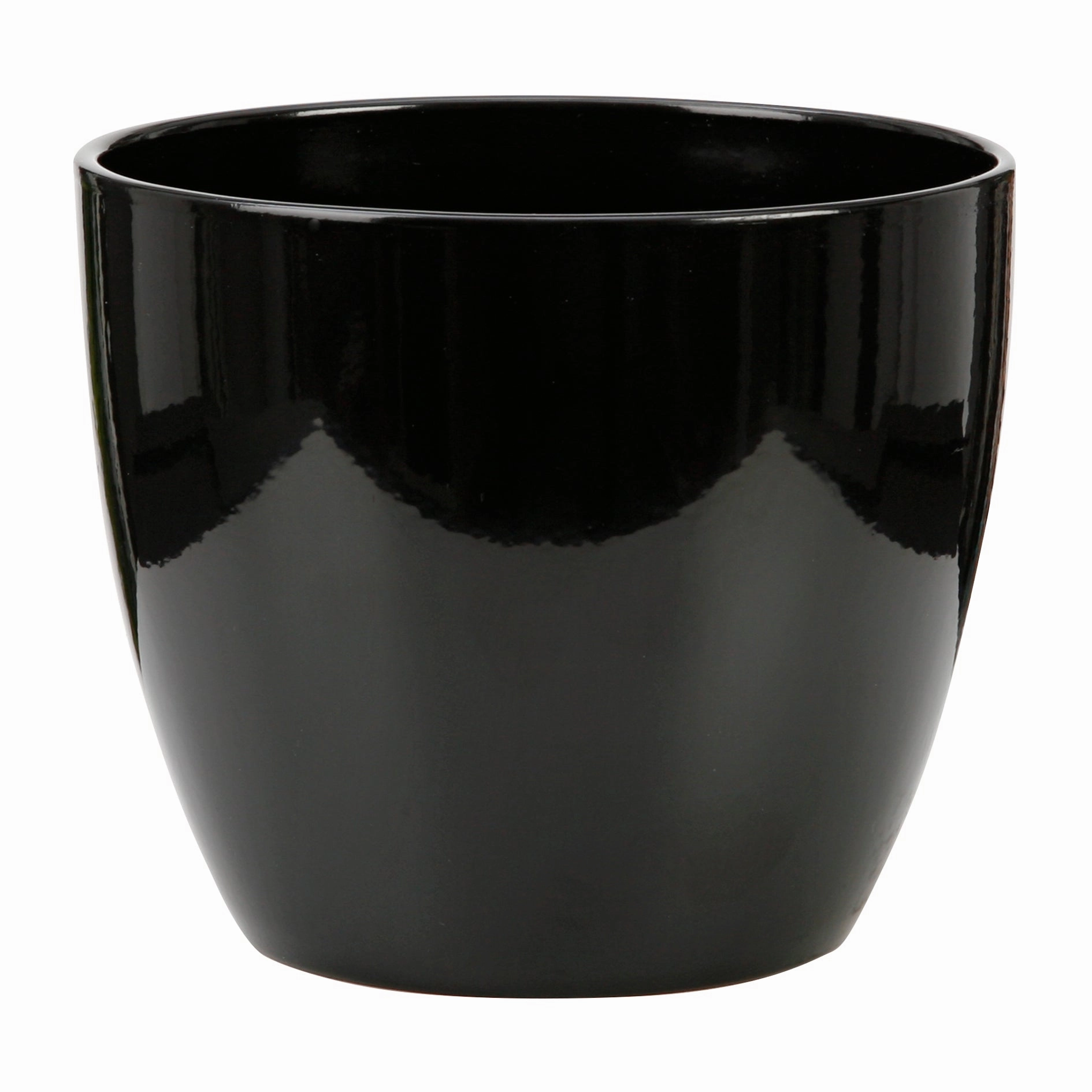 Black Indoor Ceramic Cover Pot Schwarz Glzd  (920) tall green plant  