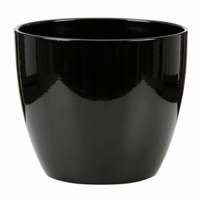 Black Indoor Ceramic Cover Pot Schwarz Glzd  (920) tall green plant  
