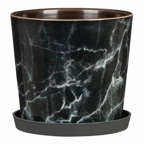 Black Marble Indoor Ceramic Cover Pot Black Marble (872) tall green plant  