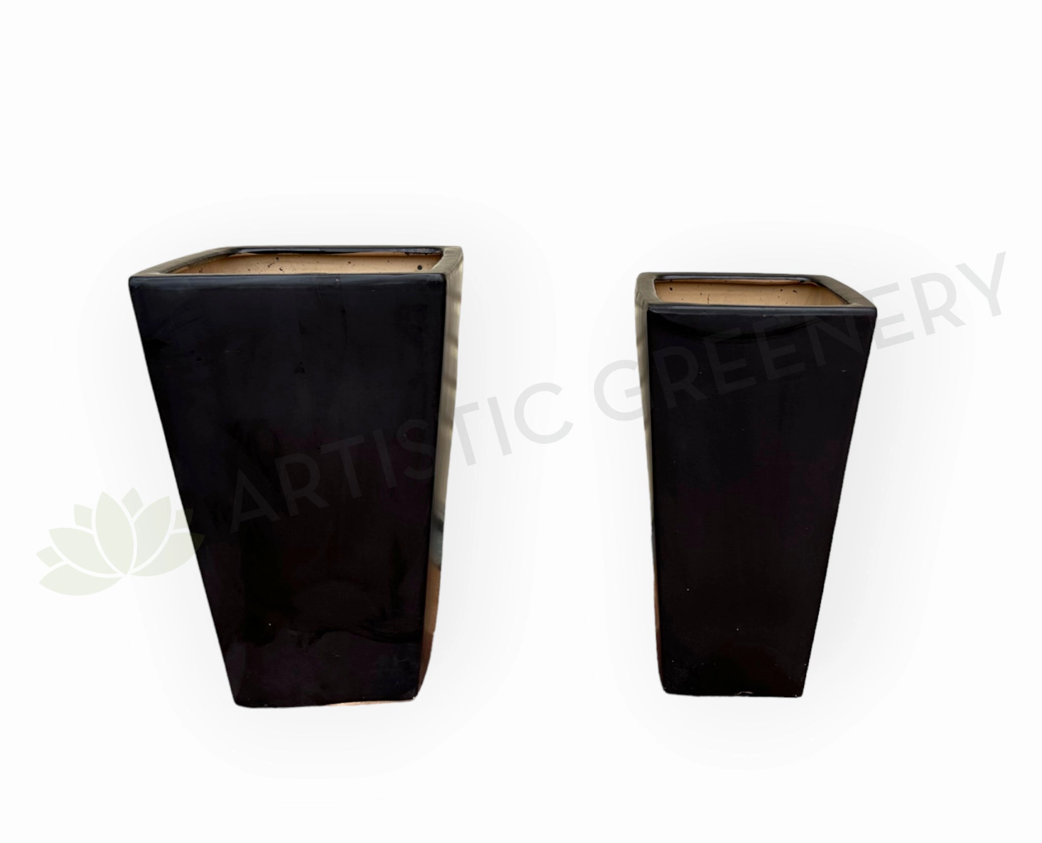 Black Square Tapered Planter Matt Finish - Square (Ceramic) CER0022 outdoor greenery  