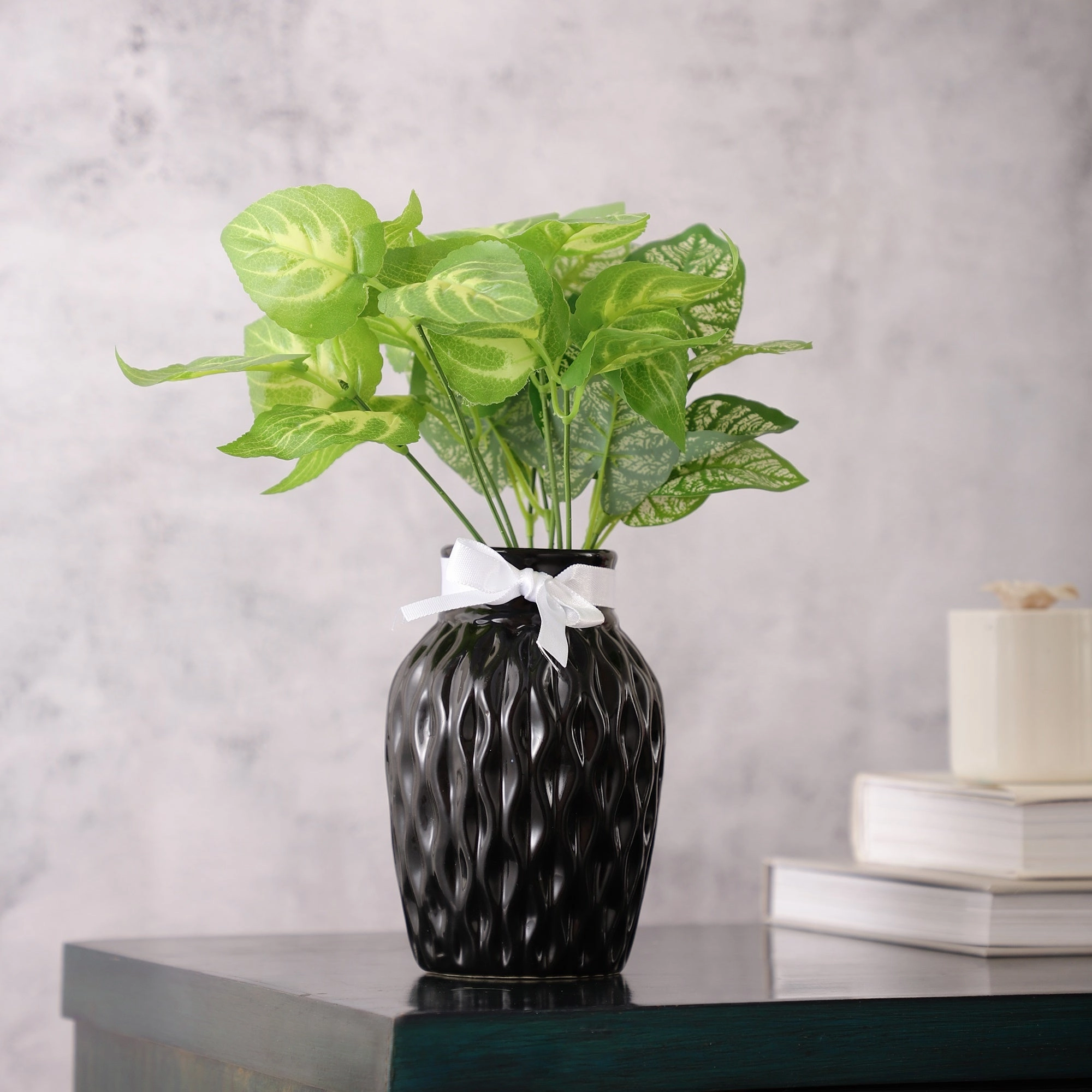 Black WaveCera Vase outdoor greenery  