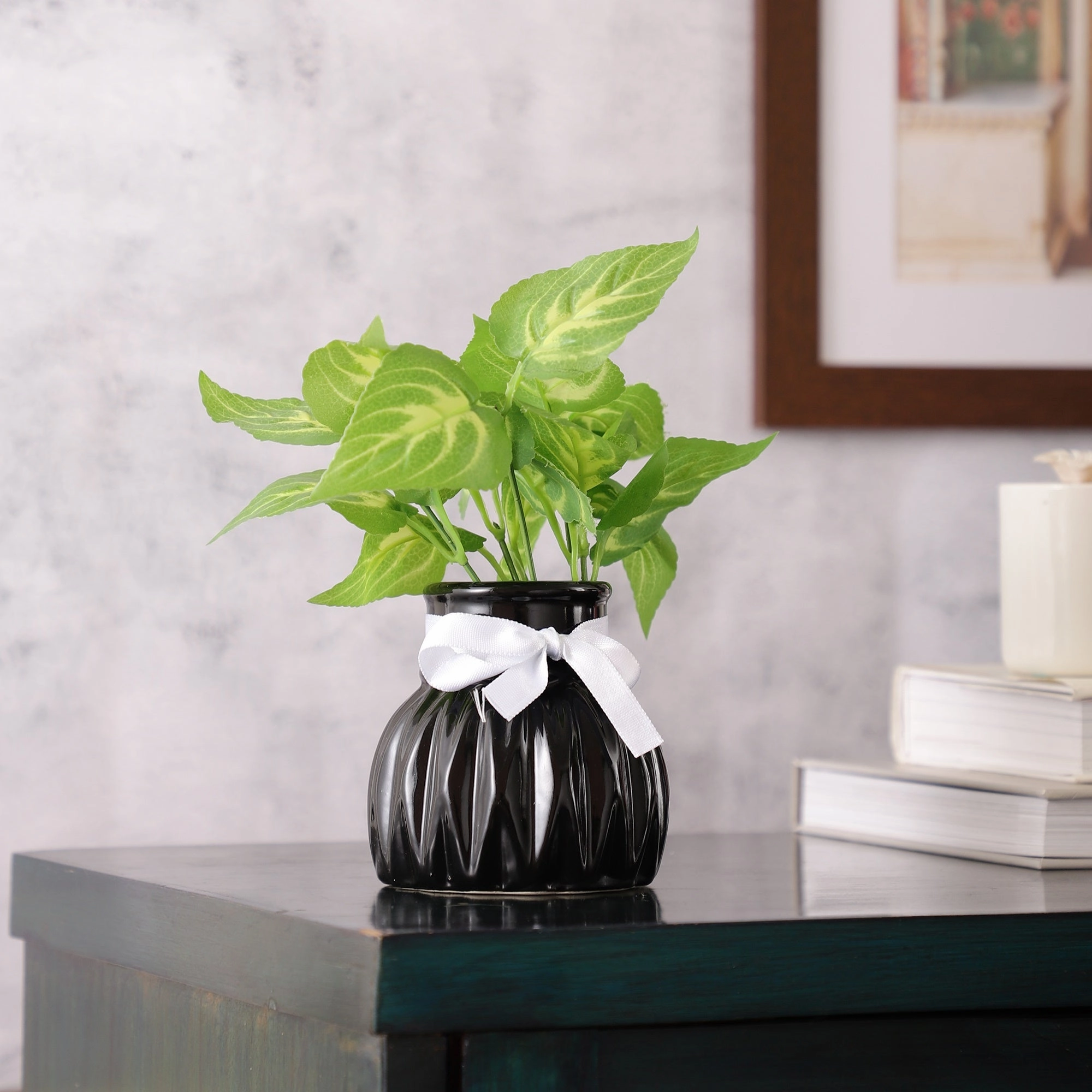 Black WaveCera Vase small outdoor greenery  