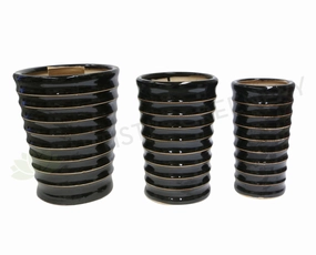 Black With Gold Ribbed Trim - Round (Ceramic) CER0011 outdoor greenery  