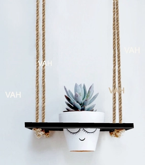 Black Wooden Planter Shelf Hanger Rack with Rope For 1 Pot cactus succulent plant  