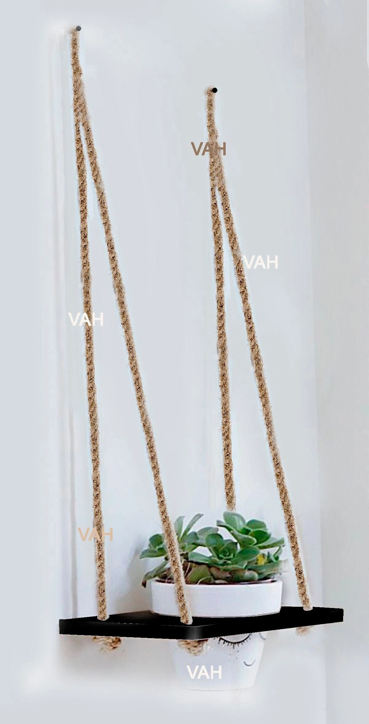 Black Wooden Planter Shelf Hanger Rack with Rope For 1 Pot