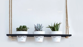 Black Wooden Planter Shelf Hanger Rack with Rope For 3 Pot cactus succulent plant  