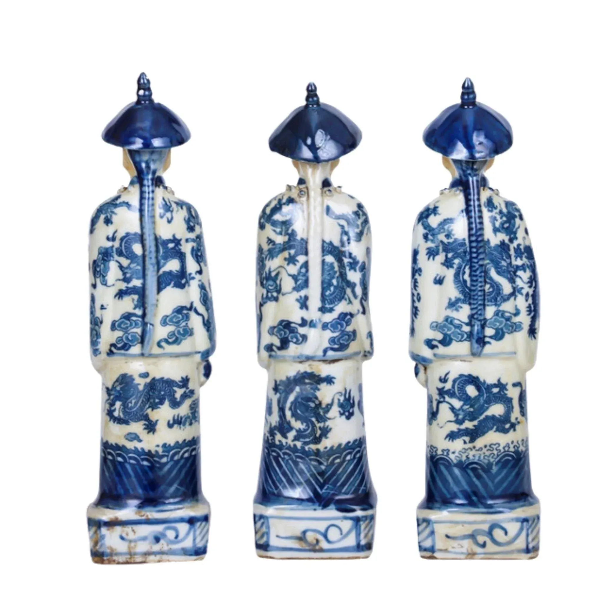 Blue and White Standing Qing Porcelain Emperors