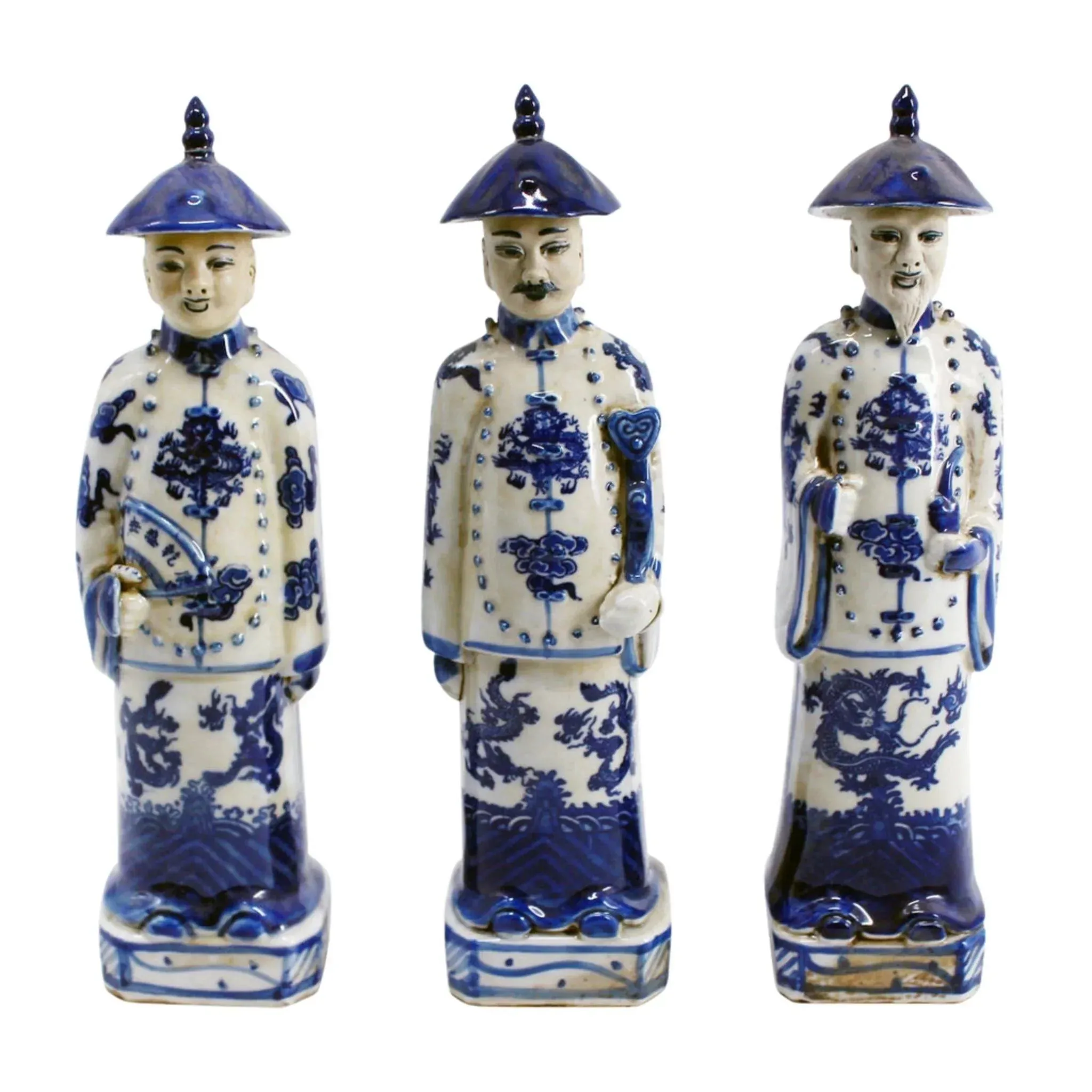 Blue and White Standing Qing Porcelain Emperors dried flowers  