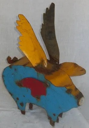 Blue and Yellow Med. Flying Pig decorative plants  