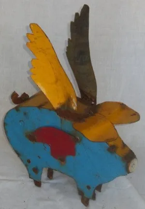 Blue and Yellow Med. Flying Pig decorative plants  