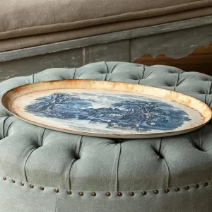 Blue Pastoral Oblong Tole Tray dried flowers  