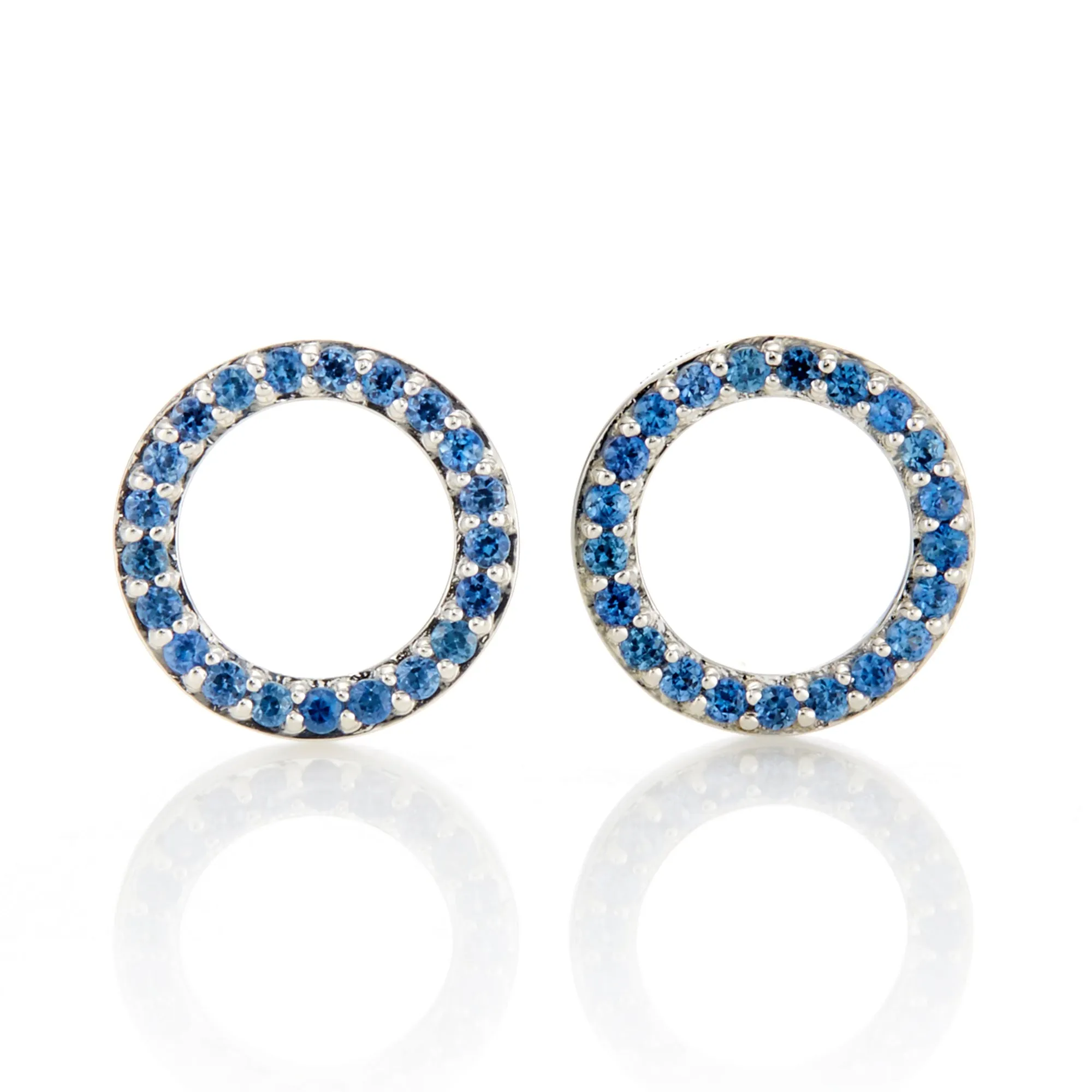 Blue Sapphire Open Circle Earrings