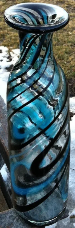 Blue Swirl Hand Blown Glass Bottle decorative plants  