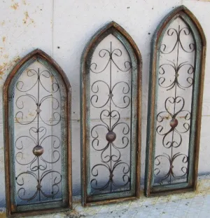 Blue Wooden Windows Set of 3 decorative plants  