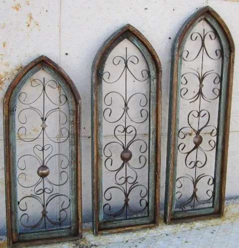 Blue Wooden Windows Set of 3 decorative plants  