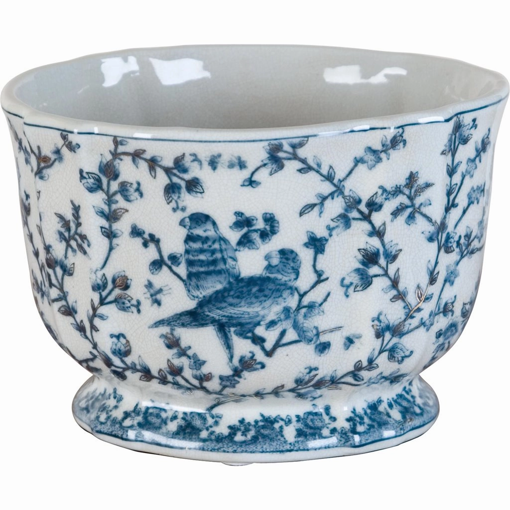 Blue & White Porcelain Planter with Birds plant seeds  