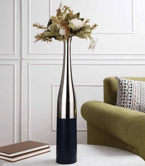 Blue And Silver Champagne Large Bottle Vase, outdoor greenery  