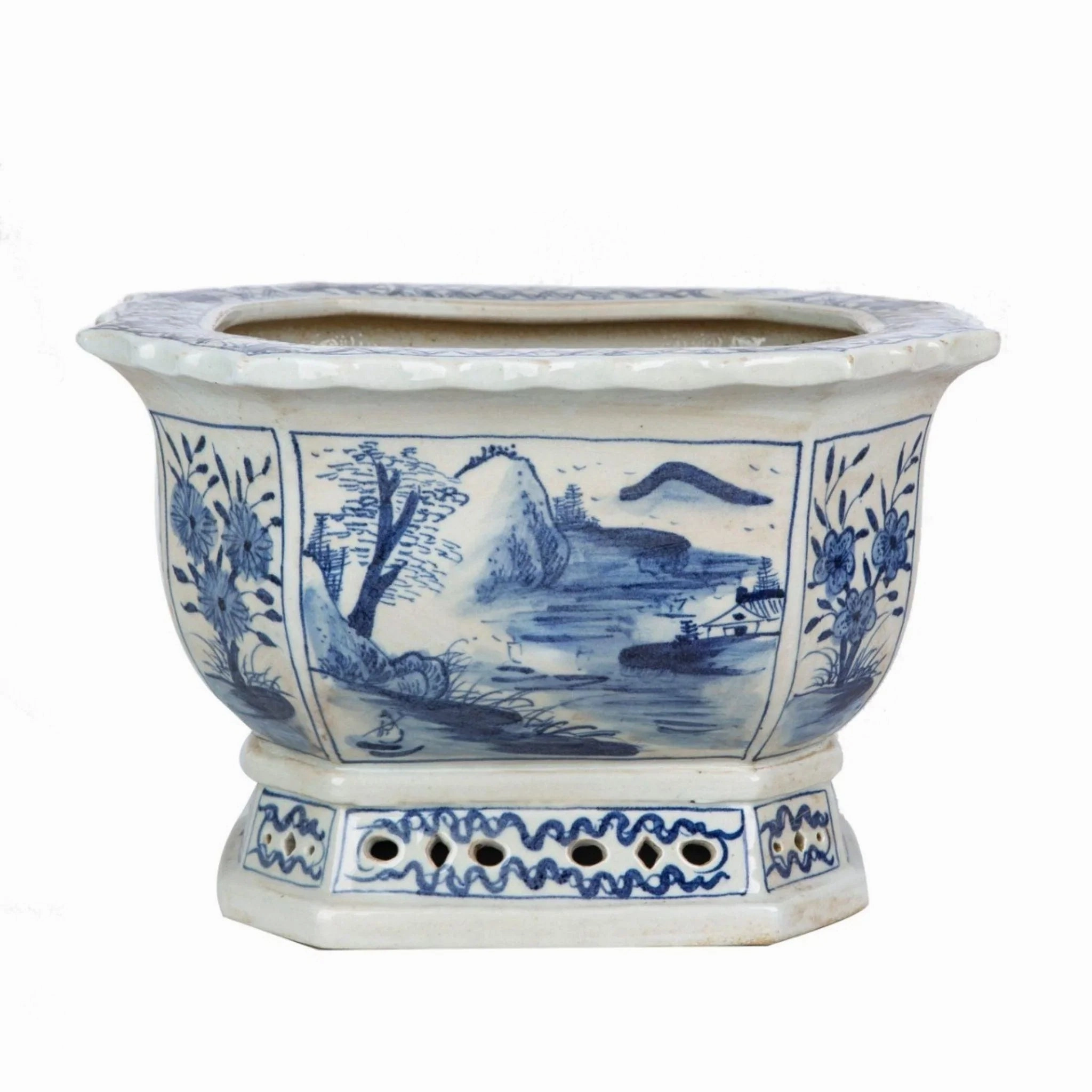Blue and White Mountain Village Porcelain Foot Bath Planter plant seeds  