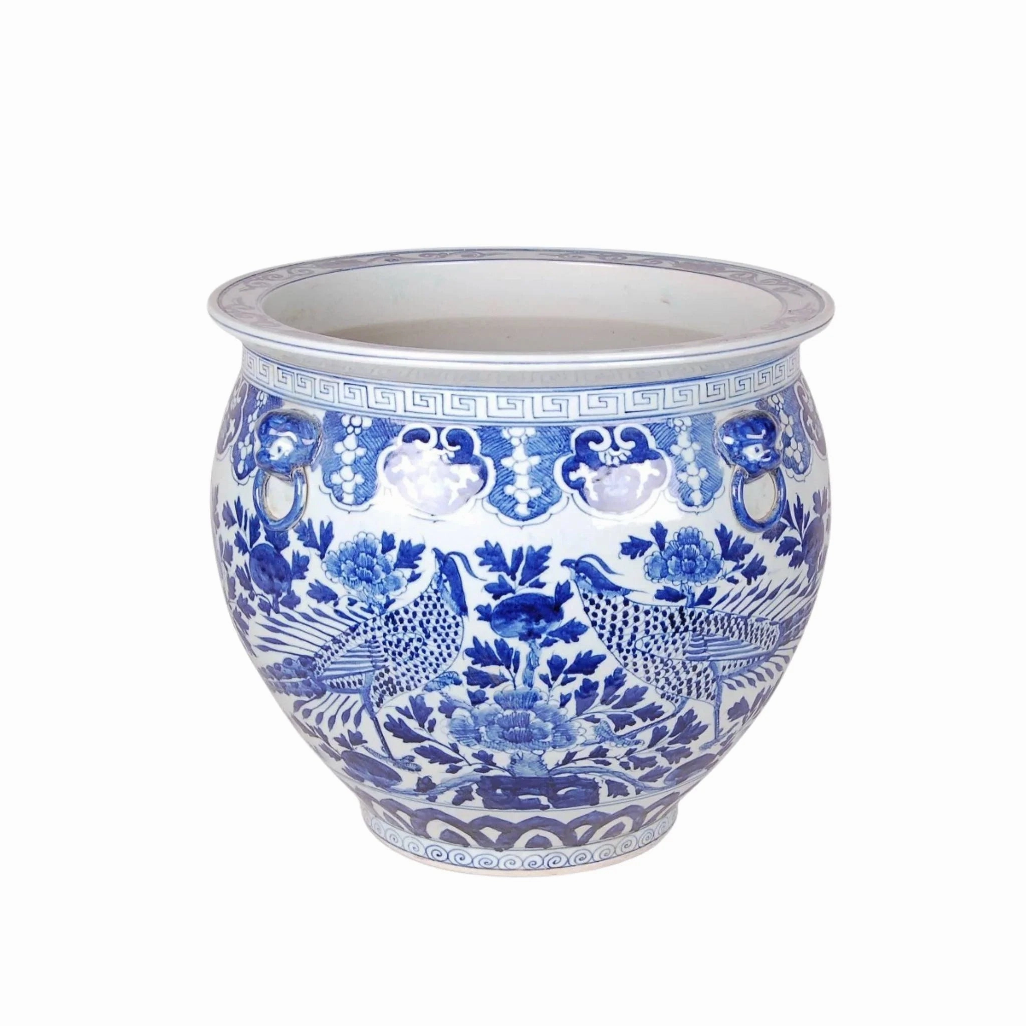 Blue and White Porcelain Bird and Flower Fish Bowl Planter plant seeds  