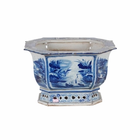 Blue and White Porcelain Canton Design Planter plant seeds  