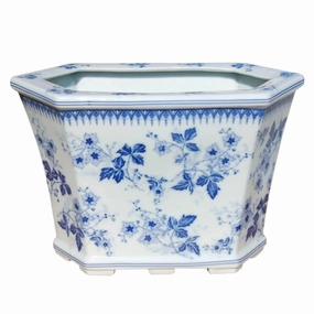 Blue and White Porcelain Floral Hexagon Cachepot plant seeds  
