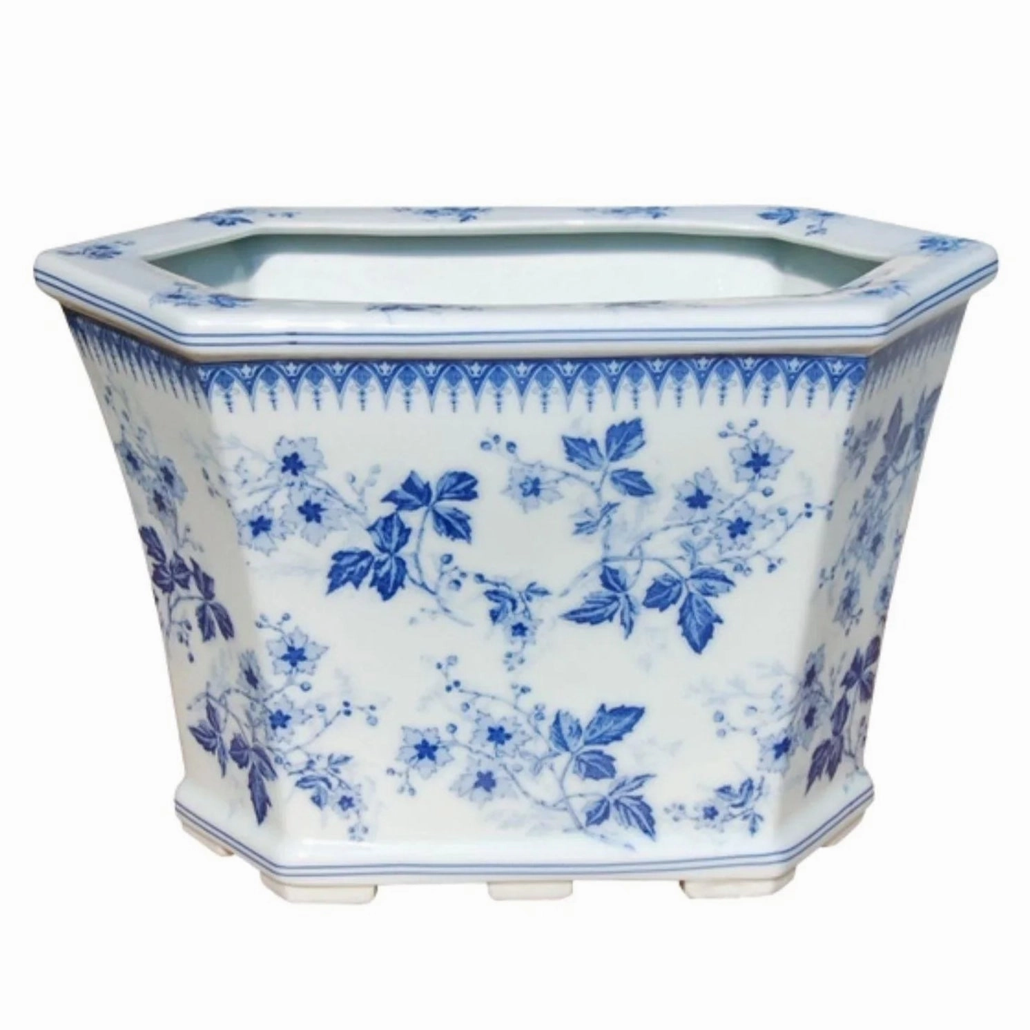 Blue and White Porcelain Floral Hexagon Cachepot plant seeds  