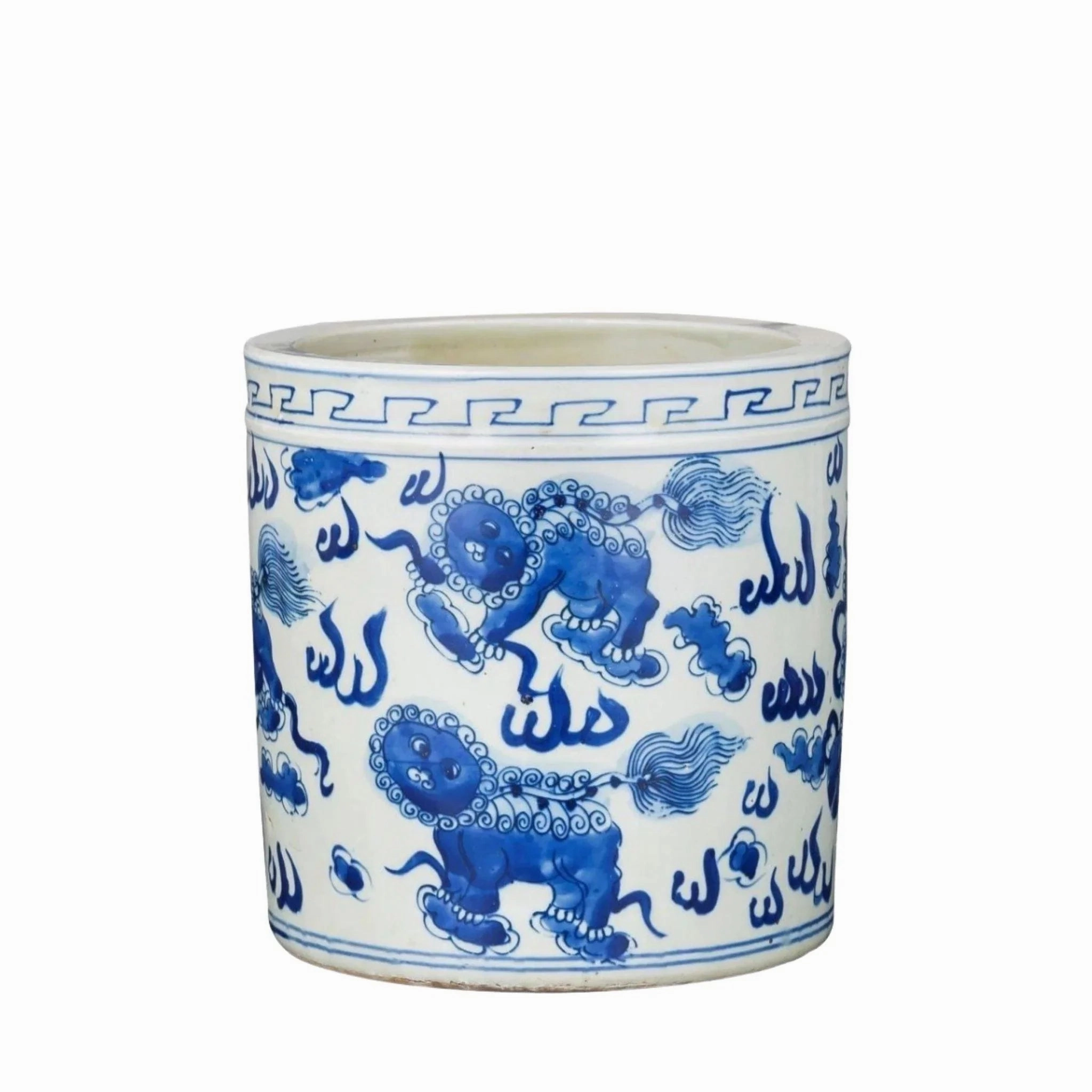 Blue And White Porcelain Orchid Pot Foo Dog Motif plant seeds  