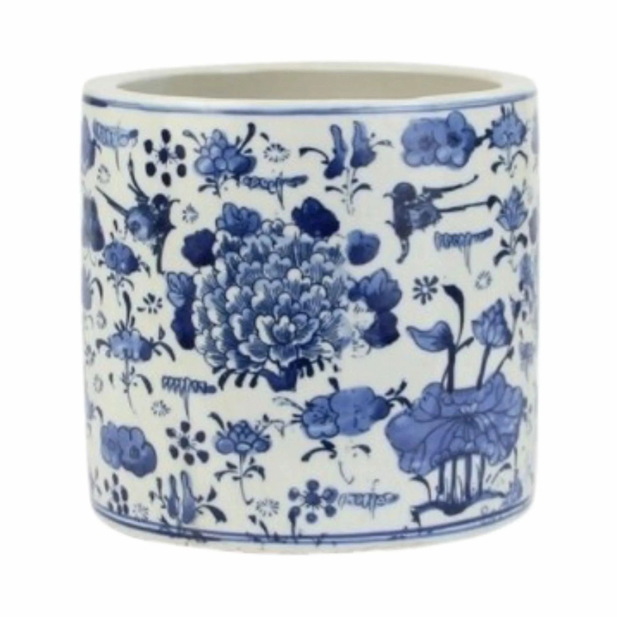 Blue And White Porcelain Swallow Flower Motif Orchid Pot
