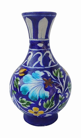 Blue Ceramic Flower Vase (12.5cm x 12.5cm x 20 cm) hanging green plant  