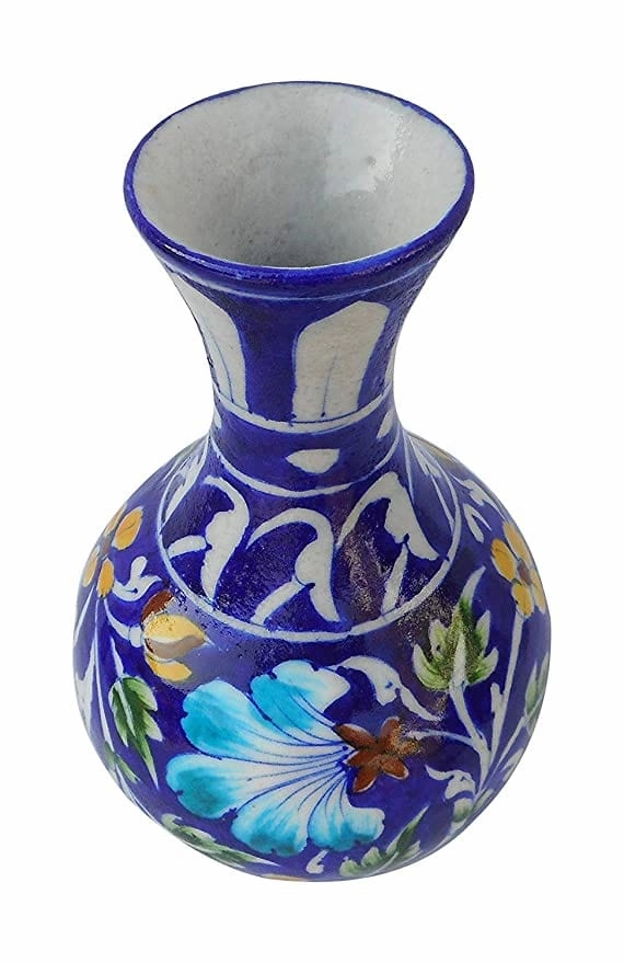 Blue Ceramic Flower Vase (12.5cm x 12.5cm x 20 cm)