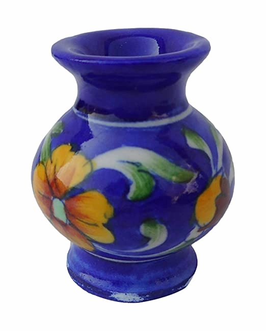 Blue Ceramic Flower Vase (5cm x 5cm x 7.5cm)