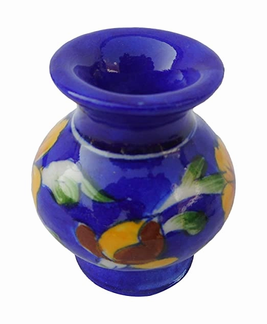 Blue Ceramic Flower Vase (5cm x 5cm x 7.5cm)