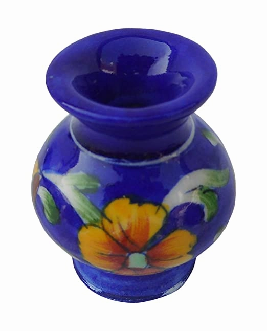 Blue Ceramic Flower Vase (5cm x 5cm x 7.5cm)