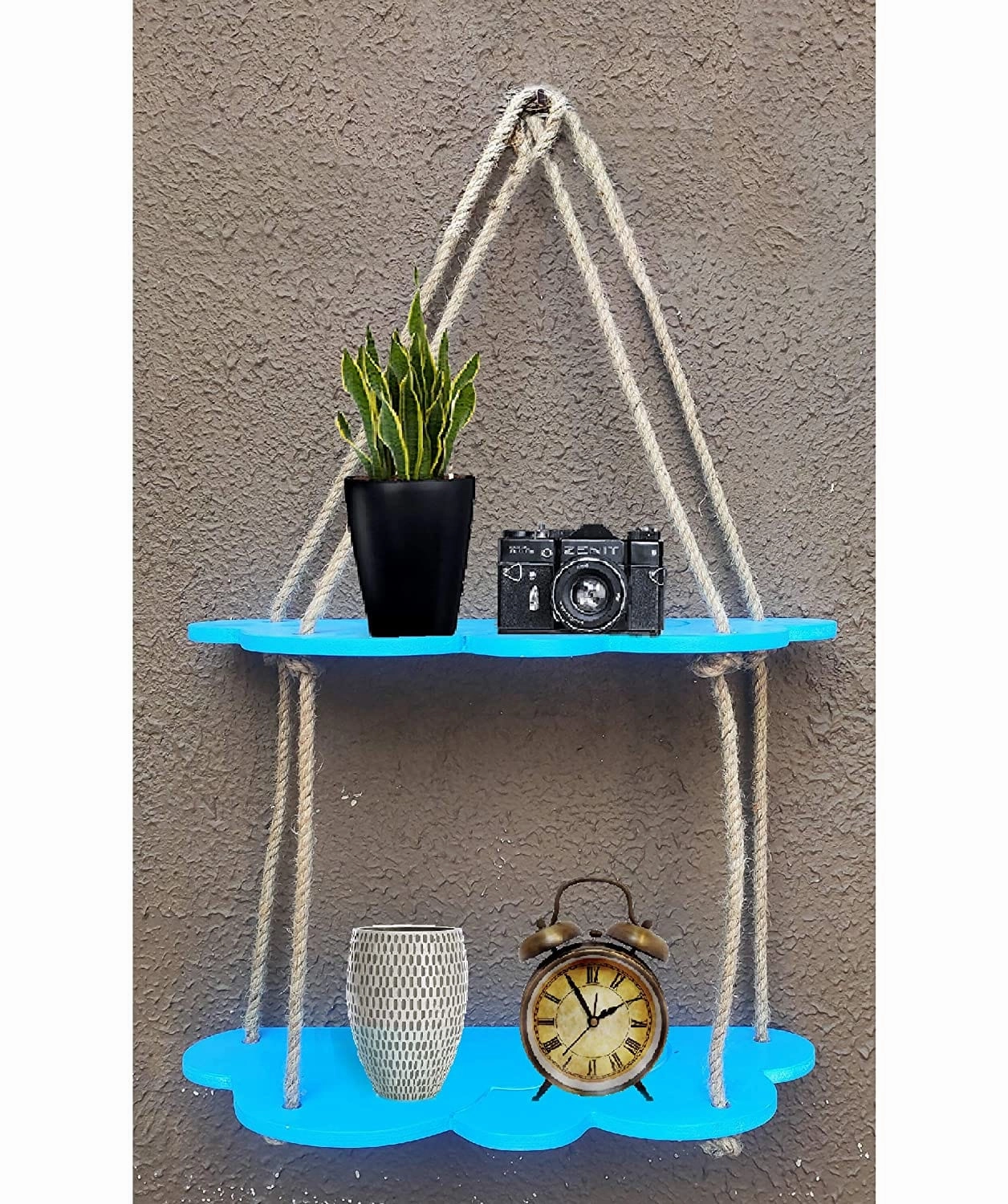Blue Cloud Design Wall Shelf Wood Floating Shelves With Rope