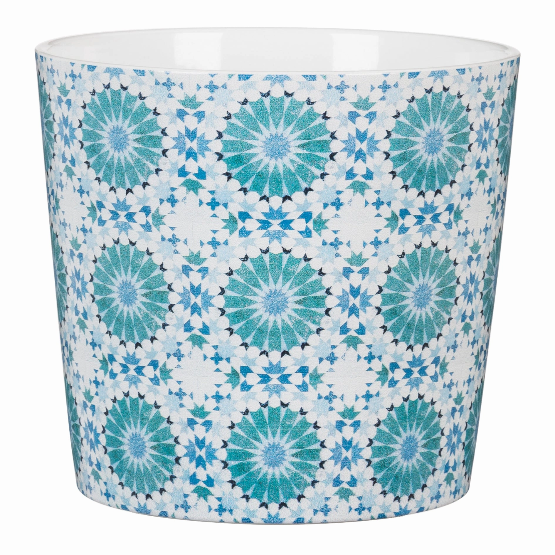Blue Floral Indoor Ceramic Cover Pot Almeria (870) tall green plant  